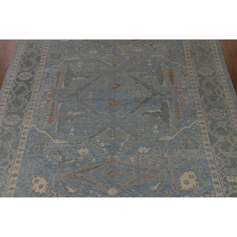 Hand Knotted Oriental 100% Wool Carpet Transitional All-Over Navy Blue & Blues Oushak Area Rug - 14' 11'' X 10' 11''