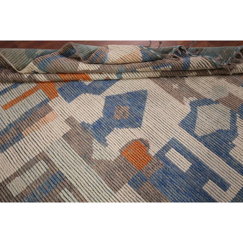 Contemporary Moroccan Abstract Area Rug Hand-Knotted Wool Carpet - 7'1"x 10'4"