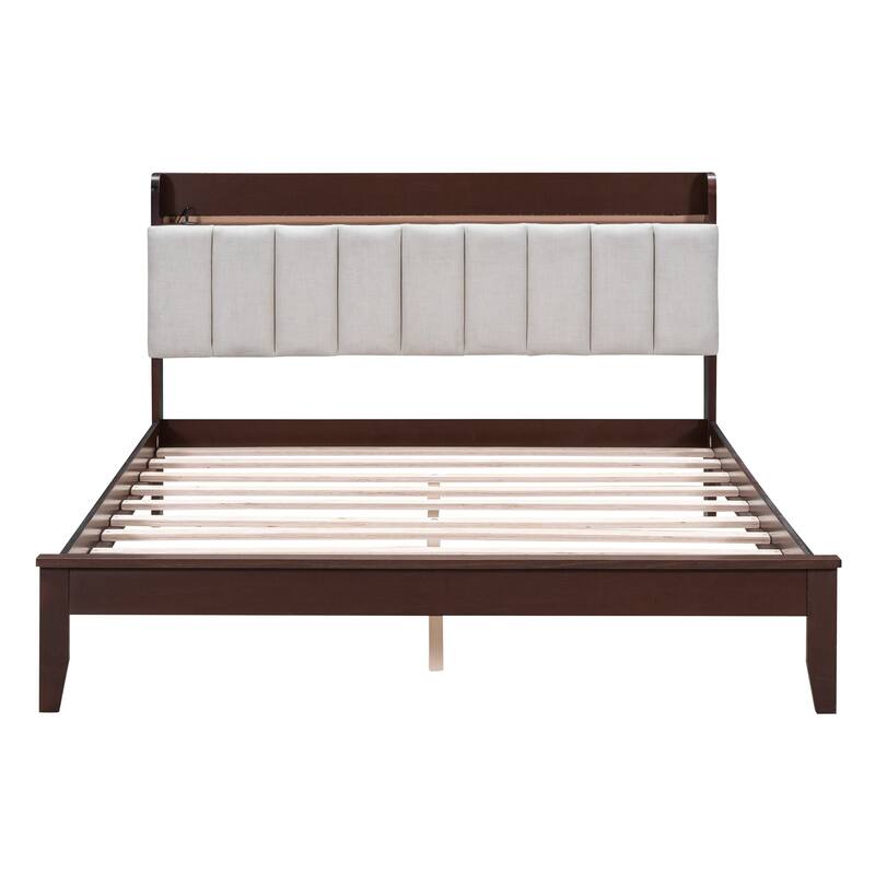 Queen size Platform Bed with USB Charging Station and Storage