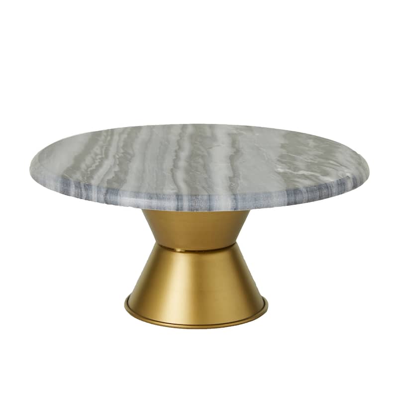 CosmoLiving by Cosmopolitan White or Gray Ceramic Cake Stand with Gold Base