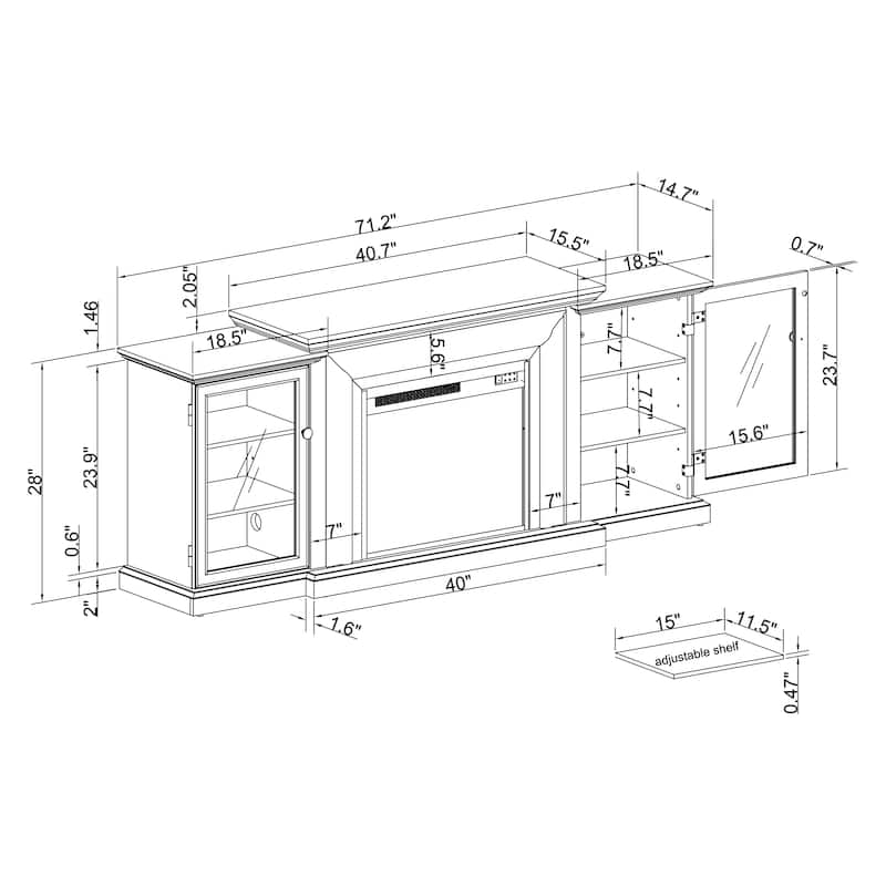 Farmhouse TV Stand with Fireplace - 70" Width -Fits up to 70" TV - 71"W x 30"H x 15.5"D