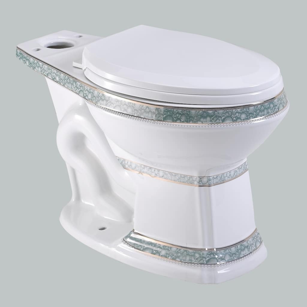 India Reserve White Porcelain Elongated Bathroom Toilet Bowl Green and Gold Design