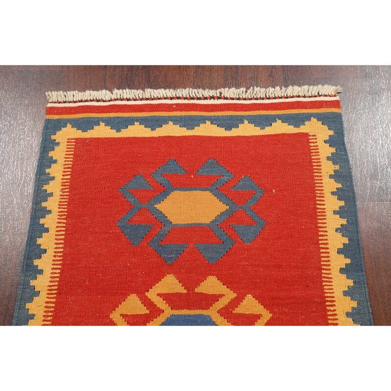 Tribal Kilim Shiraz Persian Wool Area Rug Flat-weave Bedroom Carpet - 2'8" x 4'6"