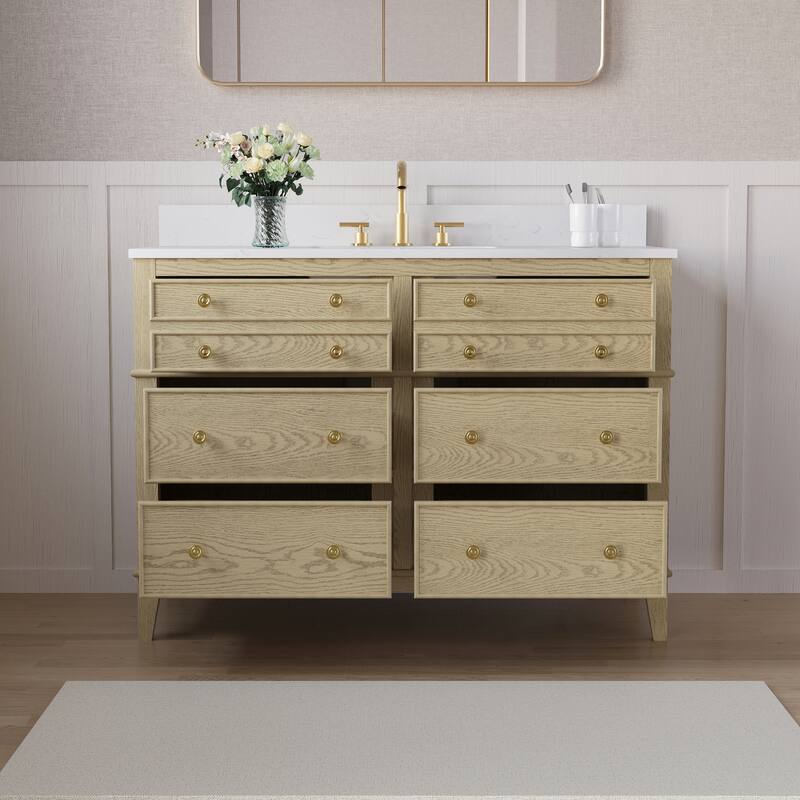 35''H Solid Wood Bathroom Vanity with Carrera White Quartz Top,Drawers And Single Sink