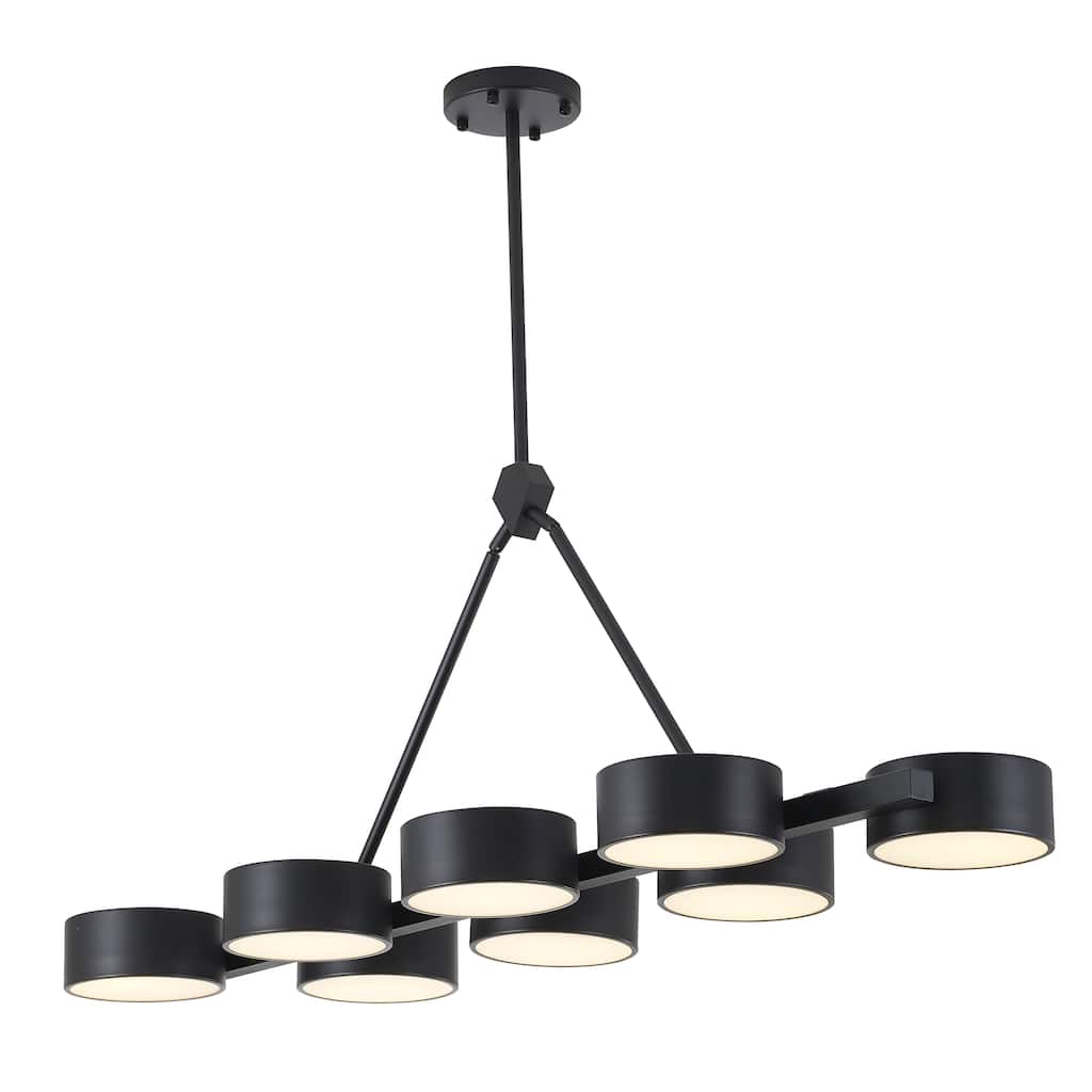 Transitional 8-Light Black LED Chandelier With Round Accent Shades