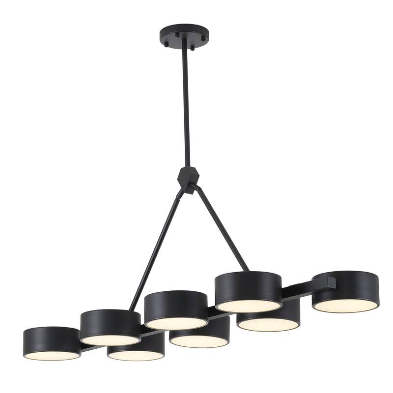 Transitional 8-Light Black LED Chandelier With Round Accent Shades
