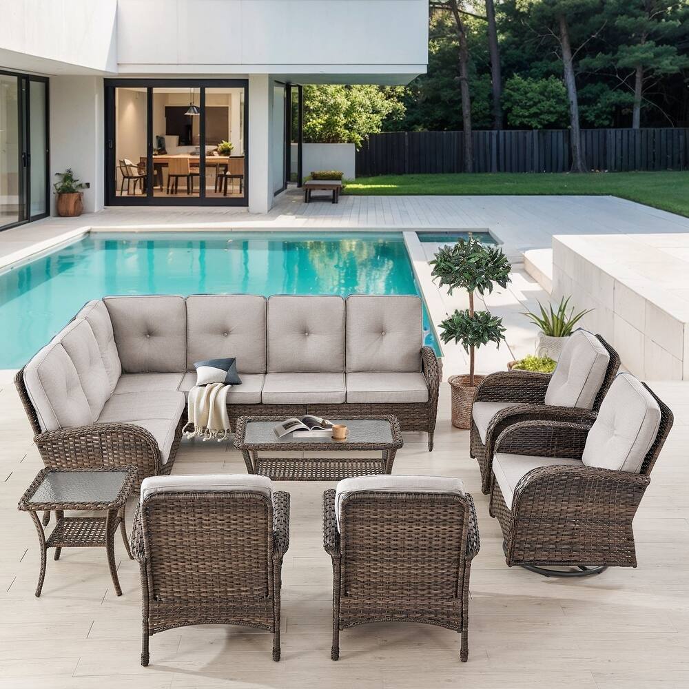 Gymojoy L-Shaped Outdoor Sectional Sofa Set with Swivel Chairs & Patio Chairs