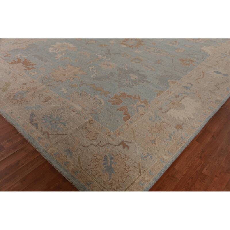 Hand Knotted Oriental 100% Wool Carpet Transitional All-Over Navy Blue & Blues Oushak Area Rug - 14' 0'' X 10' 8''