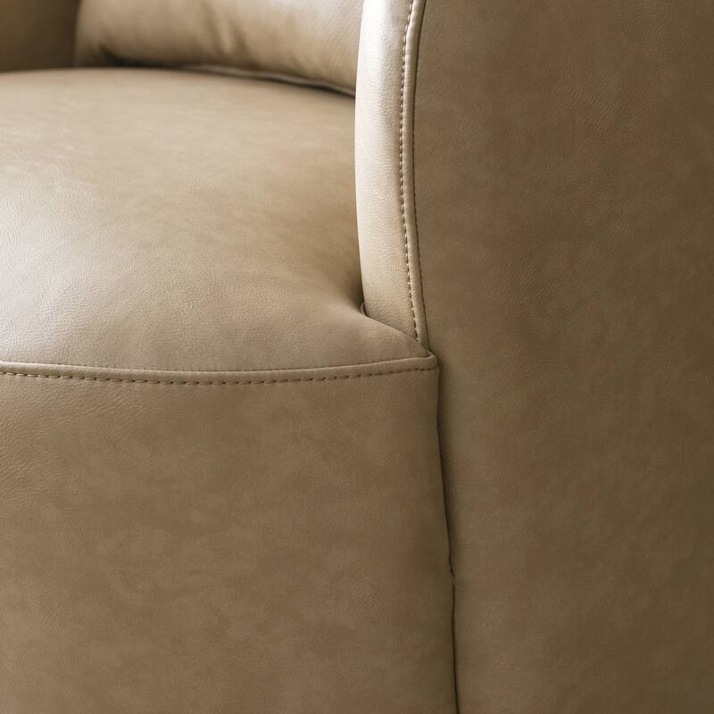 KINWELL 34" Wide Swivel Faux Leather Barrel Armchair Upholstered PU Leather Accent Chairs for Living Room Office Lounge