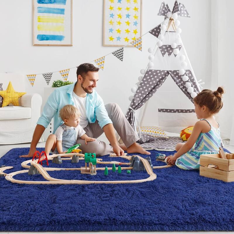 Living Room Bedroom Super Soft Pile Area Rug, Modern Shaggy Rugs, Non-Slip Pile Rugs for Kids