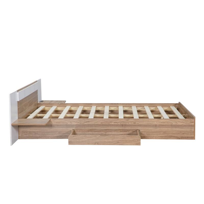 Queen Size Concise Low-Profile Platform Bed Frame with USB Charging
