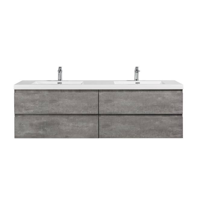 Alma-Pre 84 Inch Wall Mount Vanity with White Double Sink