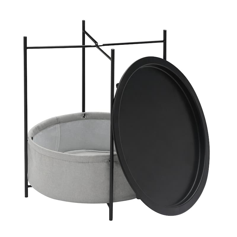 VECELO Small Round Side Table with Removable Tray & Fabric Storage Bin Easy 5-Min Assembly for Living Room Bedroom