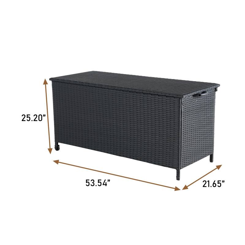 Outdoor Metal Frame Rattan Storage Bench with Wheels