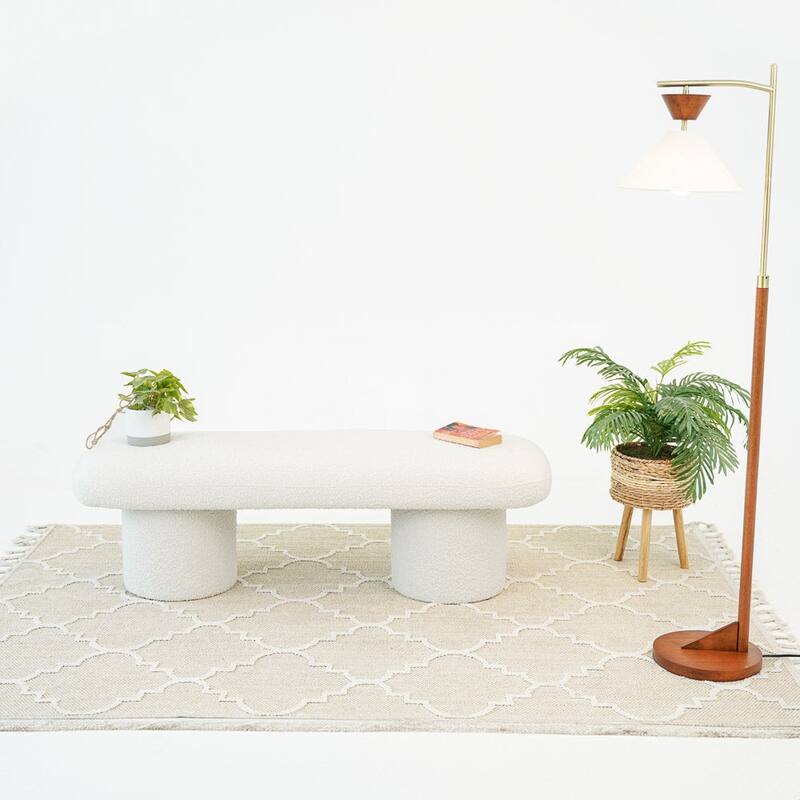 GDFStudio - Randolph Modern 56" Boucle Bench with Cylindrical Wood Legs - 56.3"W