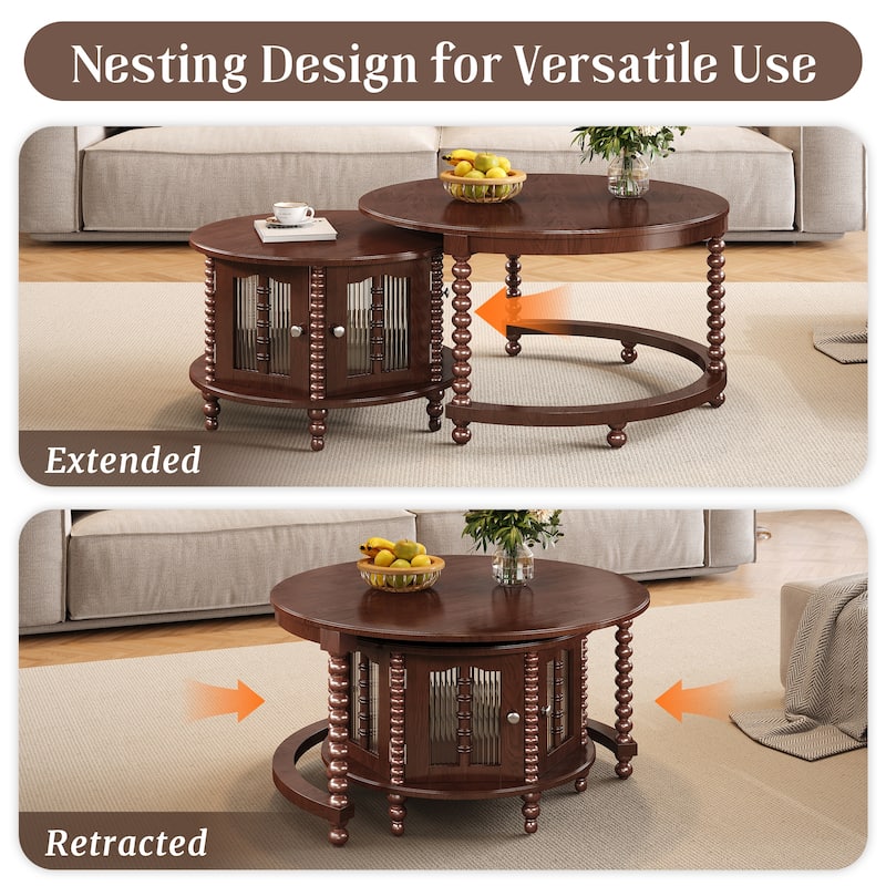 Vintage Walnut Nesting Coffee Table Set with Hidden Storage by Harper&Bright Designs