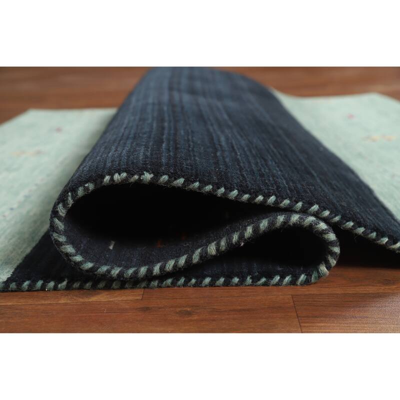 Hand Knotted Oriental 100% Wool Carpet Tribal Animal Pictorial Navy Blue & Blues Gabbeh Area Rug - 5' 10'' X 4' 0''