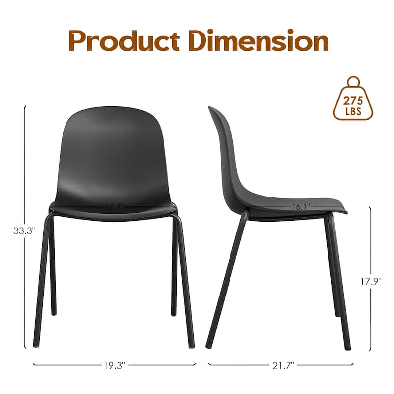 Modern Plastic Stackable Dining Chair Set of 4 with Metal Legs for Indoor or Outdoor