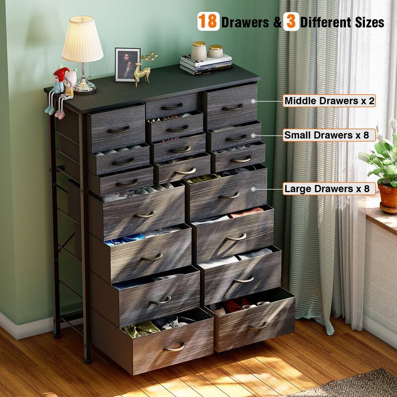18 Drawer Dresser Fabric Tall Dressers for Bedroom Chest of Drawers