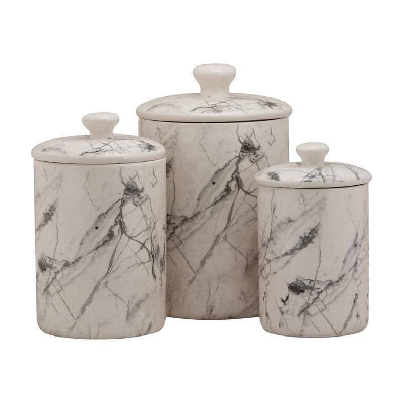 10 Strawberry Street Marble 3 Piece Canister Set, White/Black