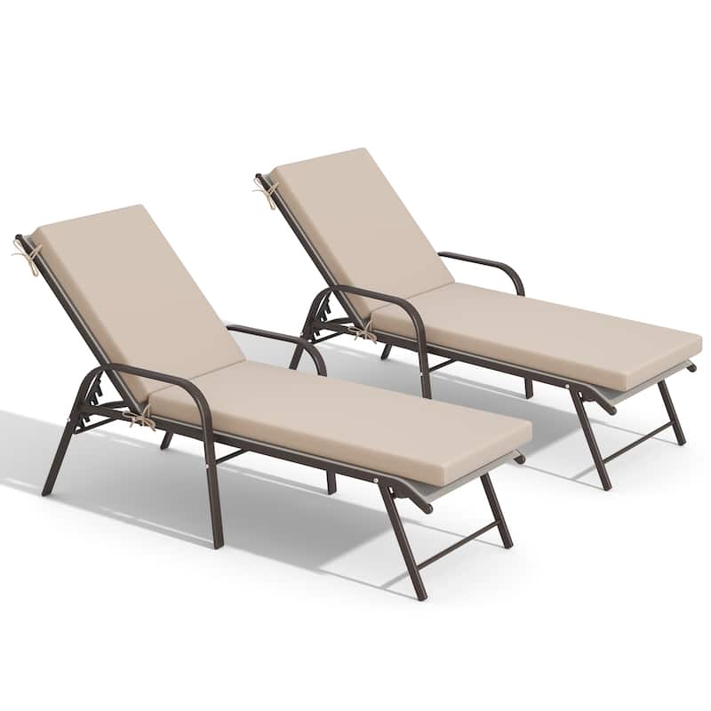 Pellebant Outdoor Adjustable Patio Chaise Lounge Chairs with Cushions - Chair-LightGrey&Cushion-Beige