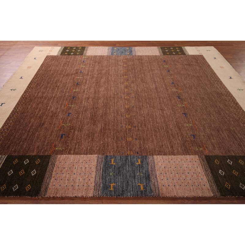 Tribal Brown Gabbeh Oriental Area Rug Handmade Wool Carpet - 8'0"x 9'9"