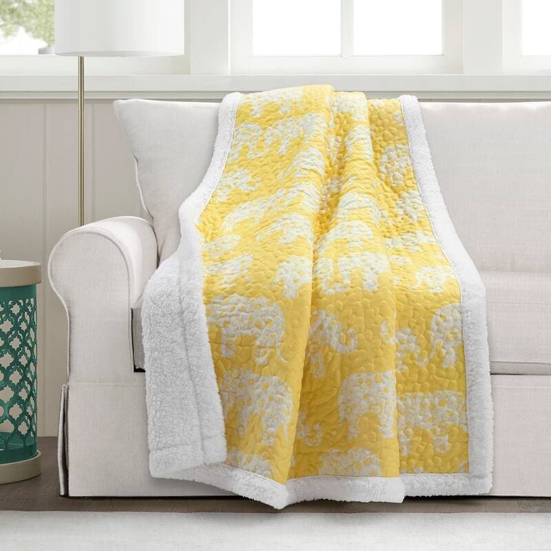 Taylor & Olive Amelia Blue Elephant Throw Blanket - Yellow