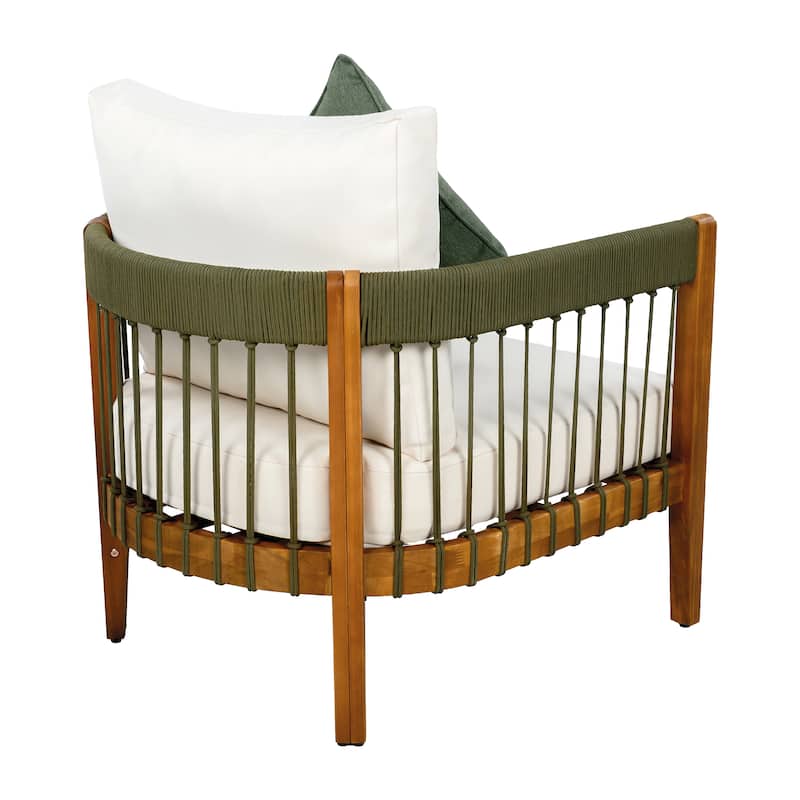 [Set of 2] Acacia Wood Outdoor Club Chair Handwoven Rope Curved Backrest Water-Resistant Porch