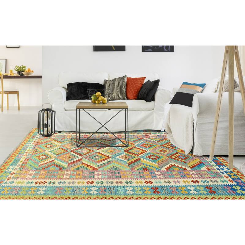 Flatweave Larry Red/Green Rug - 6'11" x 10'3"