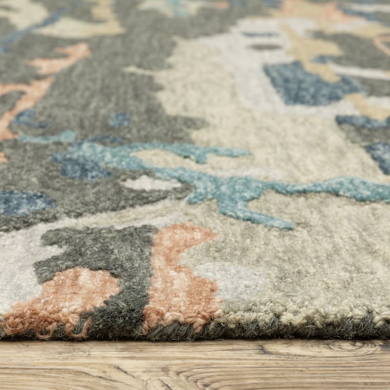 Style Haven Kitt Handmade Wool Abstract Layers Grey/ Blue Area Rug