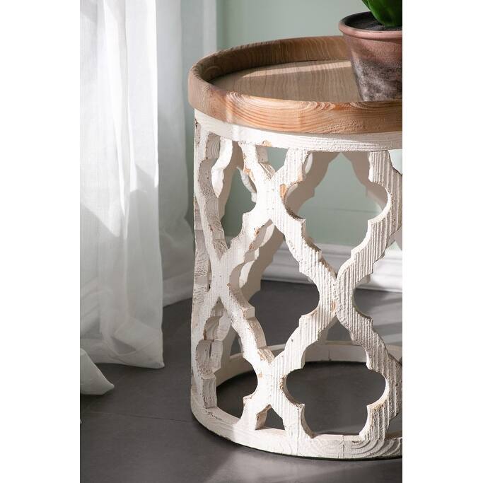 23" Distressed White Wooden Side Table with Rustic Charm