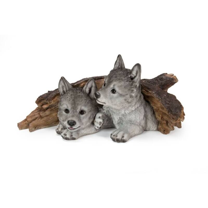 18" Hiding Wolf Cubs Outdoor Garden Statue