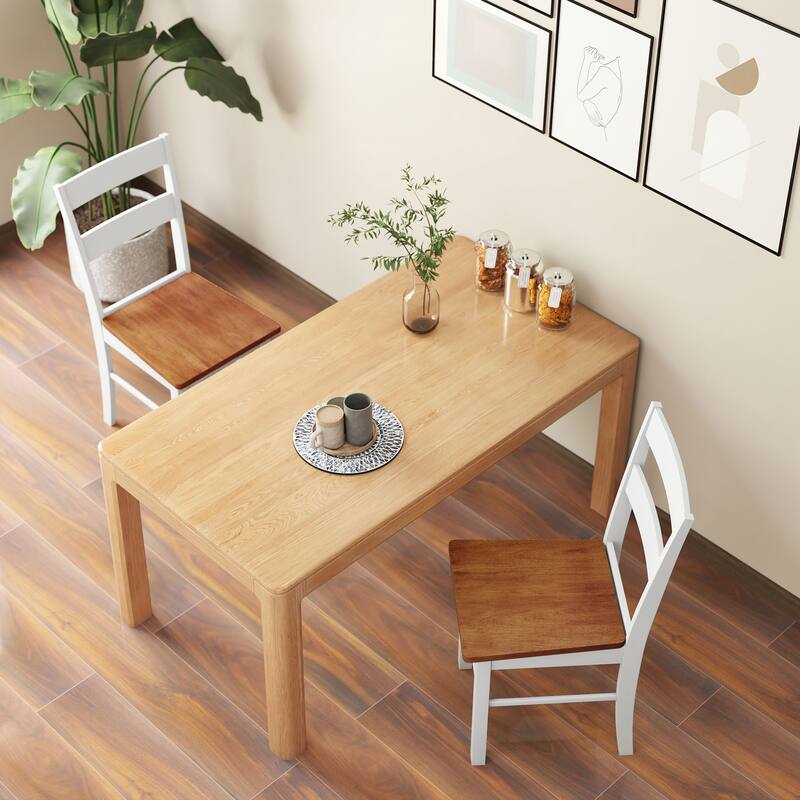 Set of 2 Dining Chairs Light Grey Teak Rubber Wood Armless Open Back Kitchen Seating - 15.7" W x 19.9" D x 34.8" H