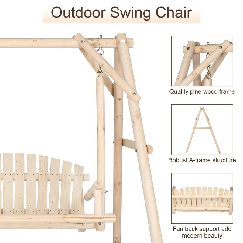 6.5ft Outdoor Wood Porch Swing with Stand - N/A