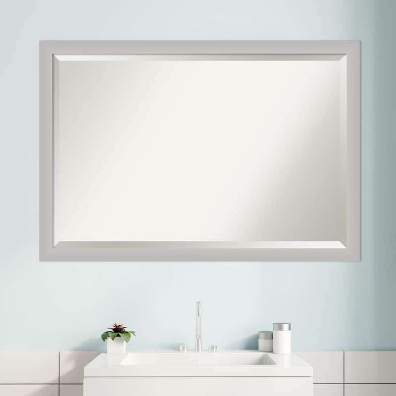 Beveled Wood Bathroom Wall Mirror - Low Luster Silver Frame - Low Luster Silver
