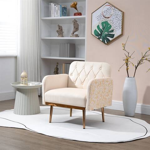 Modern Comfortable Velvet Lounge Chair Accent Chair for Living Room, European Style Leisure Single Sofa with Rose Golden Feet