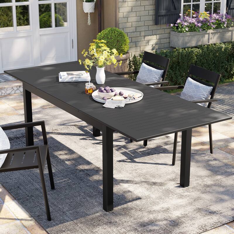 Outdoor Patio Aluminum Rectangular Extendable Patio Dining Table - N/A - Black