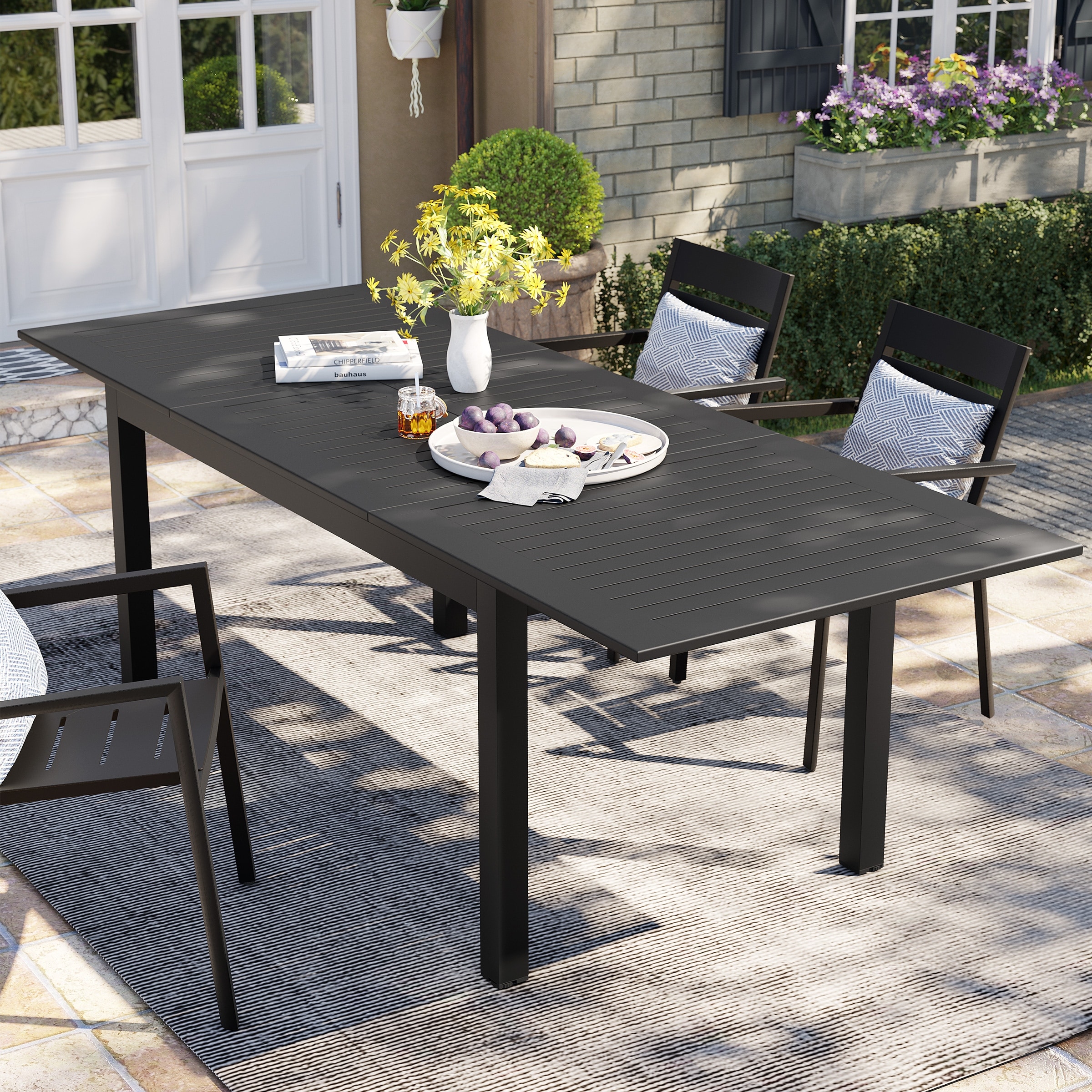 Outdoor Patio Aluminum Rectangular Extendable Patio Dining Table - N/A