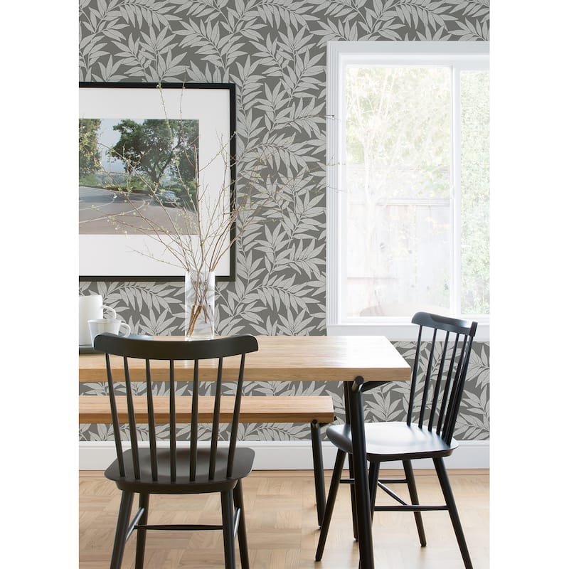 A-Street Prints Morris Dark Grey Leaf Wallpaper