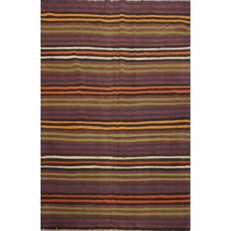 Hand Woven Oriental 100% Wool Carpet Southwestern Geometric Multi-Colored Kilim Area Rug - 6' 8'' X 5' 3''