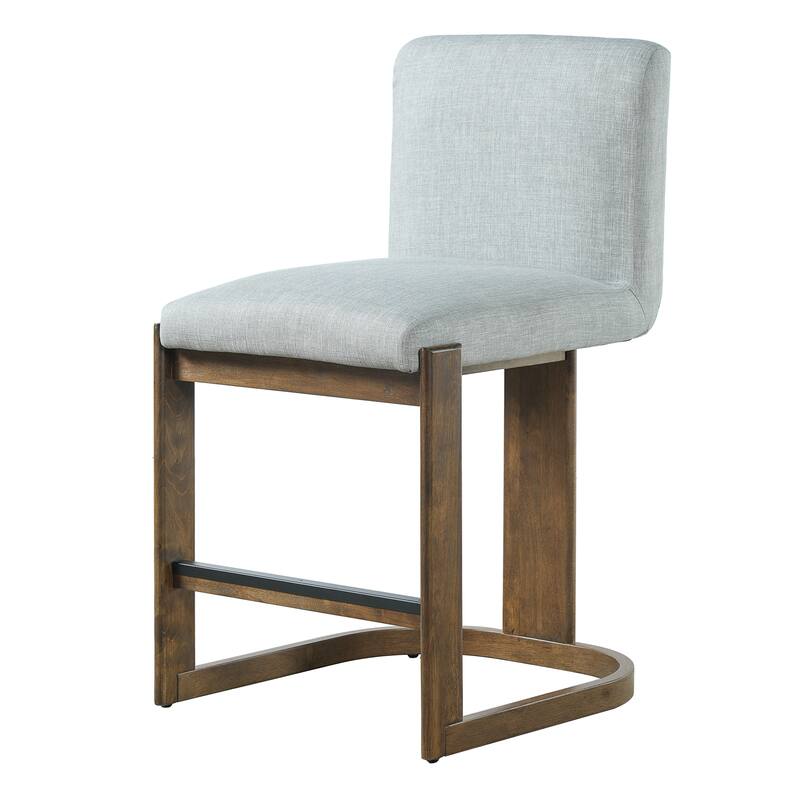 Christopher Knight Home - Modern Linen Upholstered Counter Height Bar Stools with Solid Wood Legs & Square Backrest, Set of 2