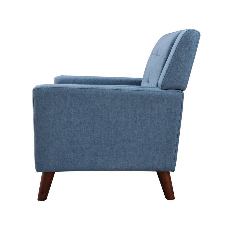 Blue Modern 30.5" Upholstered Button Tufted Arm Chair with Sturdy Rubber Wood Legs