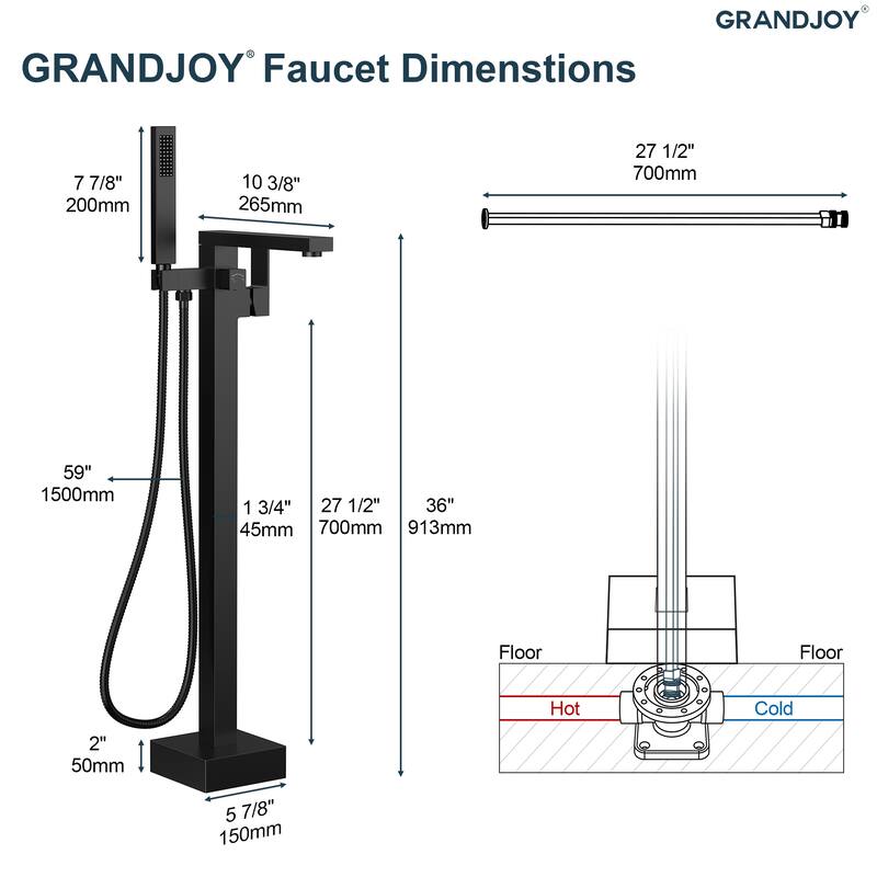 GRANDJOY 1-Handle Stylish Freestanding Tub Faucet with Hand Shower