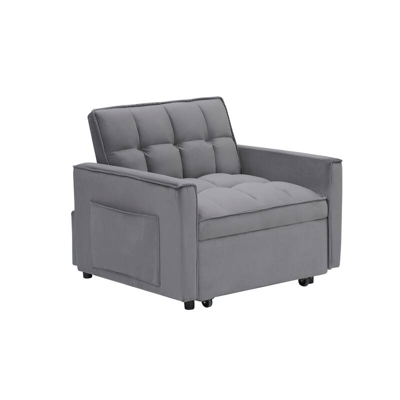 Dark Grey Convertible Sofa Bed with Adjustable Back and Wheel