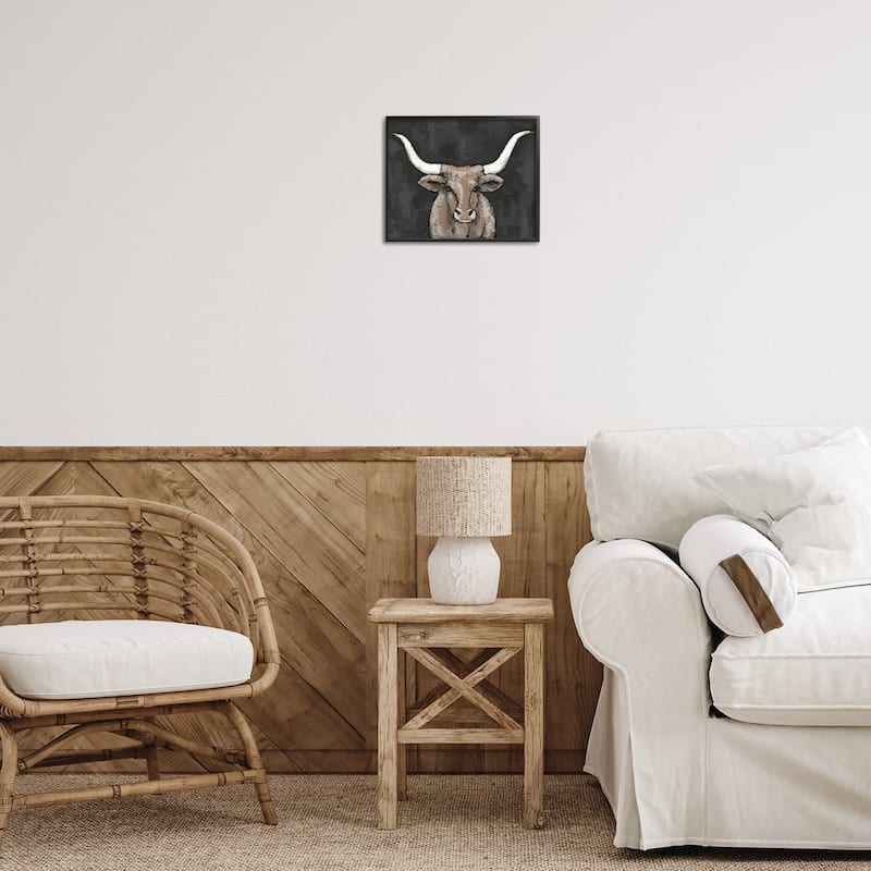Stupell Longhorn on Murky Grey Framed Giclee Art Design By Sara Baker