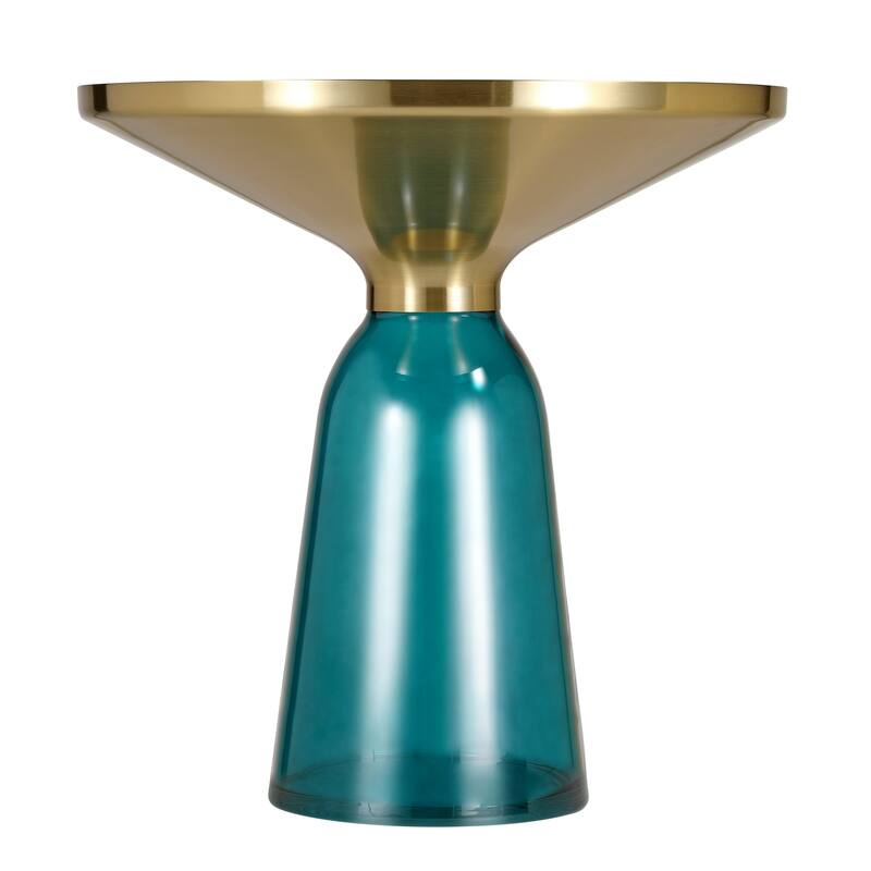 19-Inch Side Table Round Glass/Stone Tabletop End Table with Gold Iron Rim and Glass Base