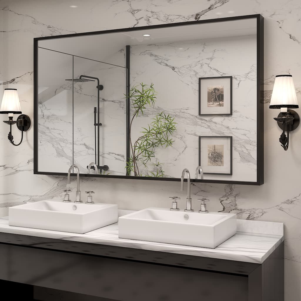 Tempered Glass and Metal Framed French Cleat Mounted Wall Bathroom / Vanity Mirror