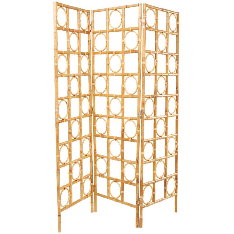 Rattan Geometric Handmade Woven Geometric 3 Panel Room Divider Screen with Open Frame Design - Brown - Roche River Decor