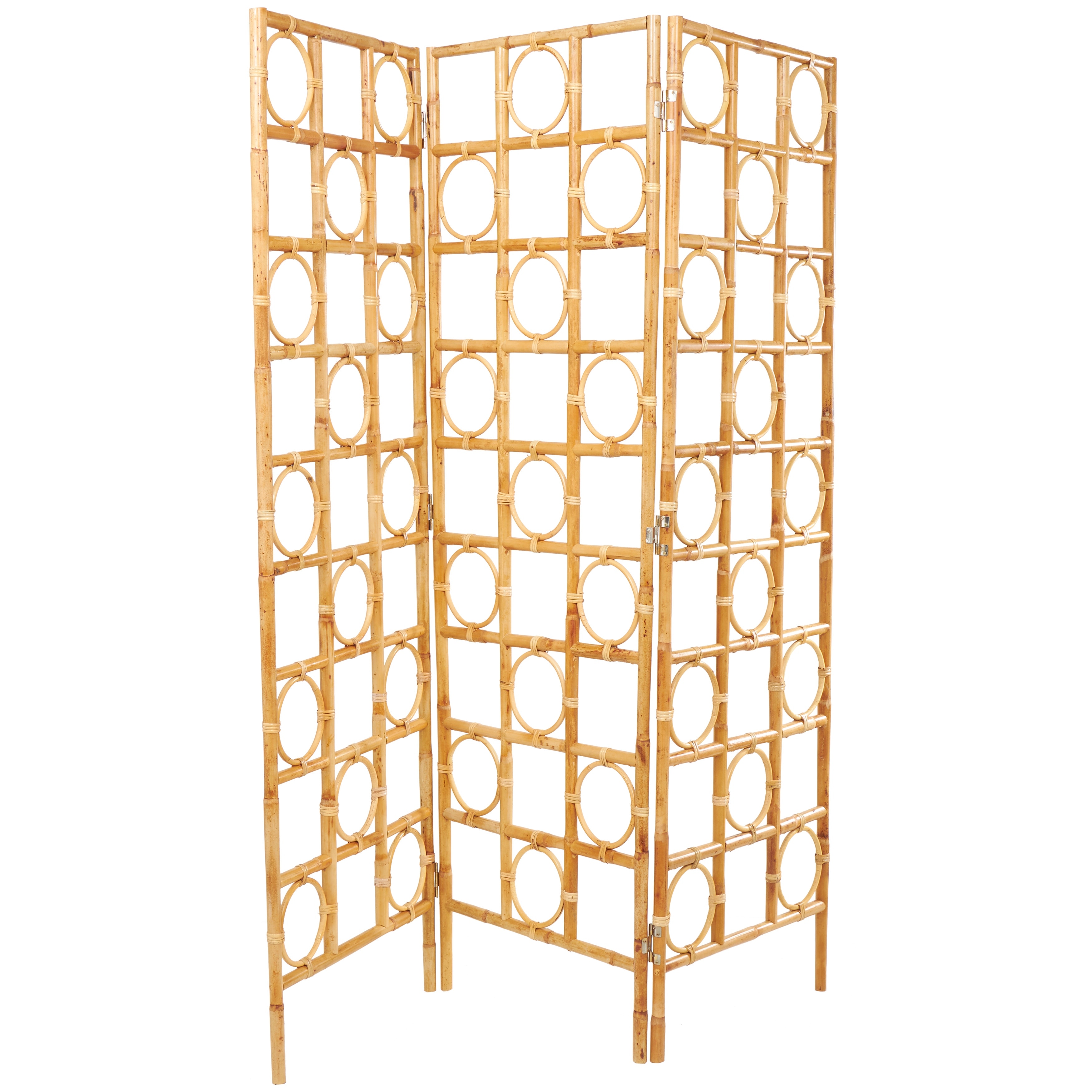 Rattan Geometric Handmade Woven Geometric 3 Panel Room Divider Screen with Open Frame Design - Brown - Roche River Decor