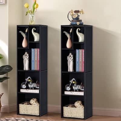 VECELO, (Set of 2) 4-Tier Five Open Cube Wooden Bookcase Organizer, Bookshelf, Book Storage